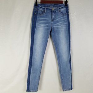 CP Jeans Juniors 5 Mid Rise Womens Two Tone Skinny Leg Light‎ Wash Blue Denim